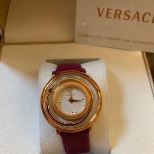 Versace Venus Gold Red Topaz Red Leather Watch